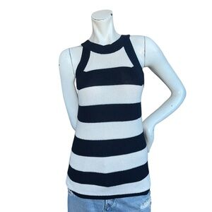 Ann Taylor Navy Blue & White Coastal Striped Knit Sleeveless Tie Back Sweater M